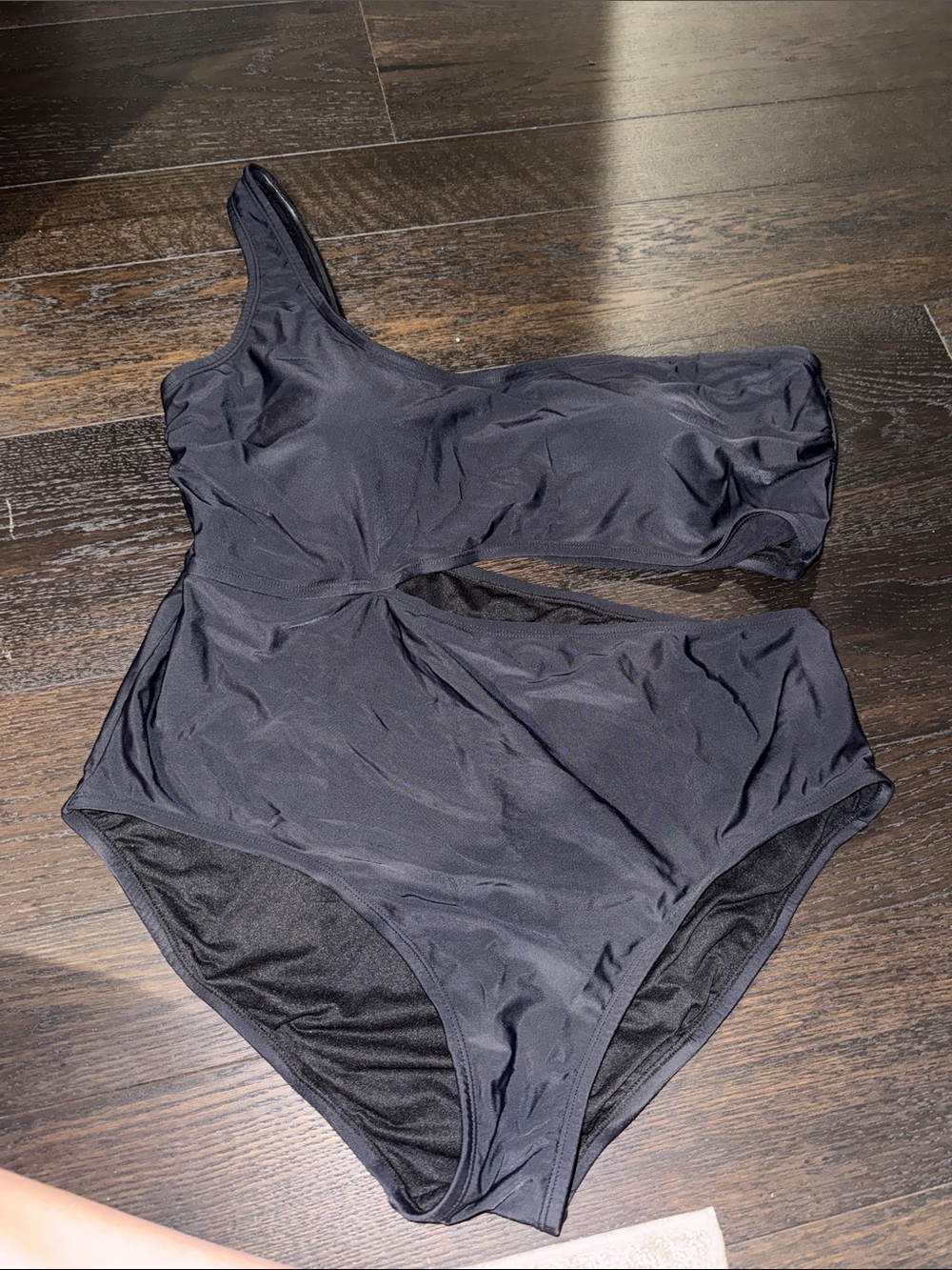 Kids One-Piece Asymmetric Cutout Swimsuit - Black